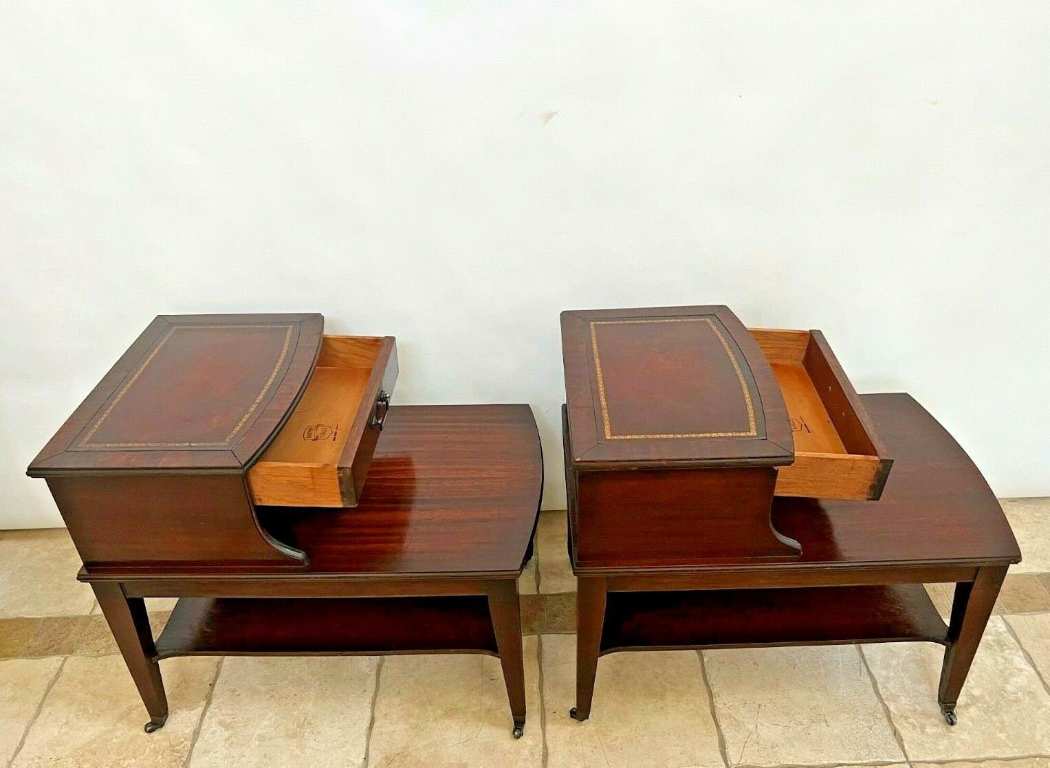 Mid Century Barton Nightstands Pair Step Tables Drawer Mid Century Barton Nightstands Pair Step Tables Drawer