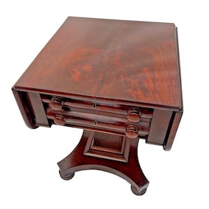 Antique American Empire Side Table Mahogany Two Drawers with Locks no key