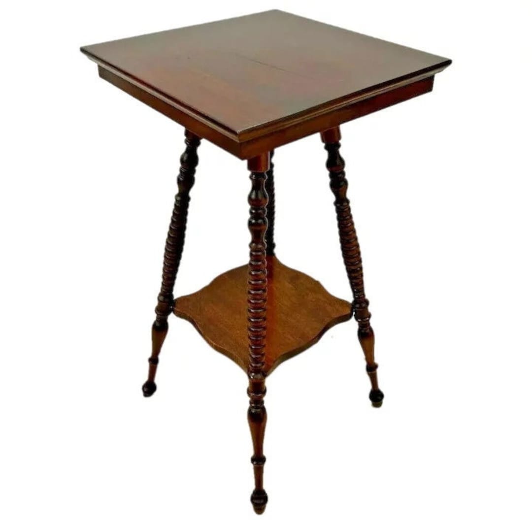 Antique Victorian Square Table With Bottom Shelf Two Tier Solid Mahogany Etsy Ireland