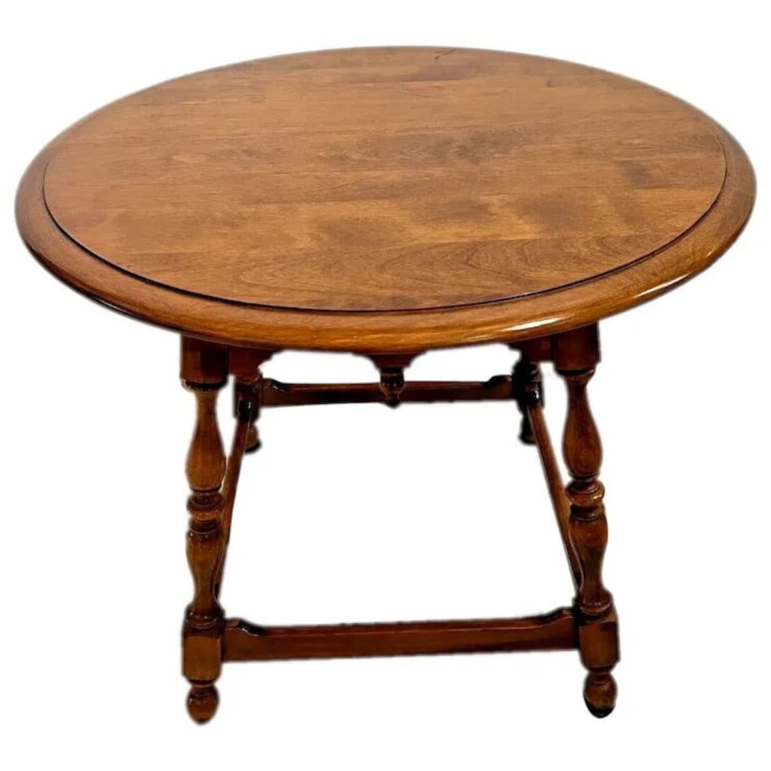 Vintage Ethan Allen Round Table With Box Legs Solid Maple Etsy