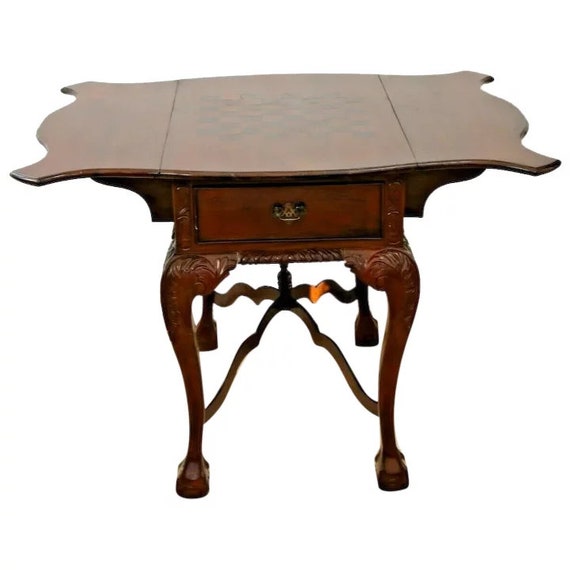 Antique Game Table Victorian Chippendale Drop Sides Two Drawers