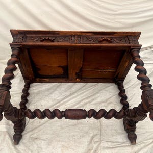 Antique Victorian Gothic Sofa Table Console Barley Twist Legs Two Drawers image 10