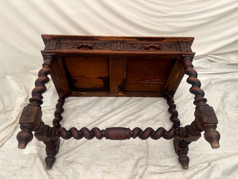 Antique Victorian Gothic Sofa Table Console Barley Twist Legs Two Drawers image 10