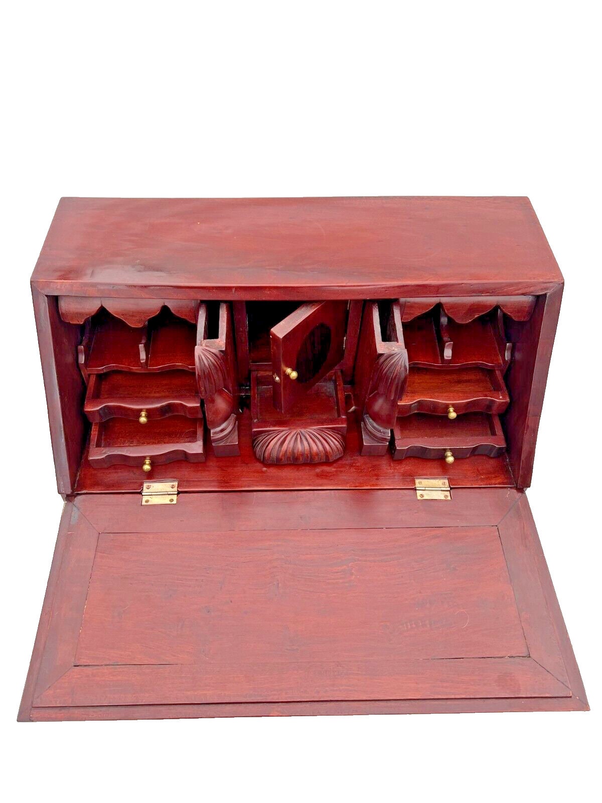 菜園　昭和レトロ事務机 Vintage Chippendale Style Secretary Desk Nine Drawers Three