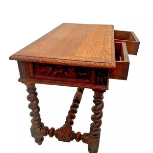 Antique Victorian Gothic Sofa Table Console Barley Twist Legs Two Drawers image 6