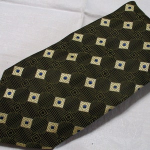 Cravate vintage en soie Lombardo Dallas vert beige géométrique Fabriquée en Italie image 1