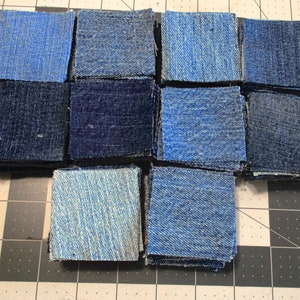 250 squares 2" 2" x 2"   Processed denim recycled vintage fabric cotton assorted blue tone upcycled arts and crafts