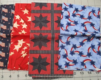 Americana Fat Quarter Fabric Bundle: Red, Blue Cotton Quilting (Lot B3)