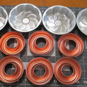 6 Ring Aluminum Molds, Tiny Cakes, Jello Molds. Mini Punch Ring Molds.  Individual Molds 