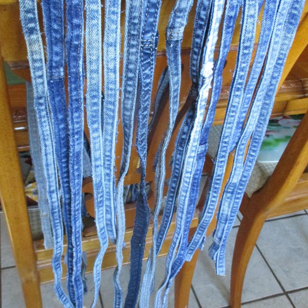 Upcycled Denim Fabric Scraps, Vintage Jean Strips for Arts & Crafts