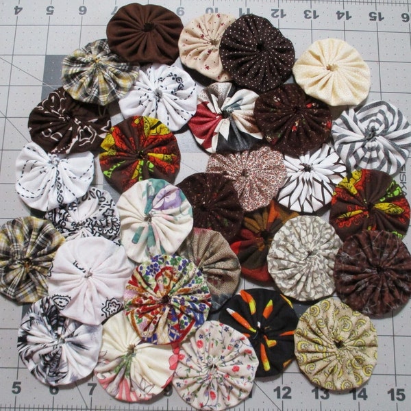 30 fabric cotton 2 inch  neutral YoYo's yo yos handmade trim applique yo yo  crafts scrapbooking junk journal clusters snippet roll lot