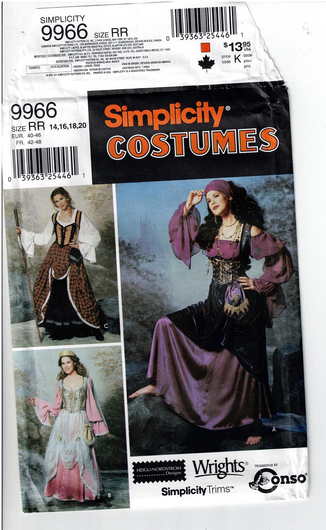 9966 Simplicity Costumes Sewing Patterns Adults Size 14 , 16, 18, 20 ...