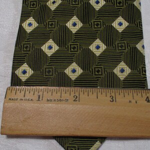 Cravate vintage en soie Lombardo Dallas vert beige géométrique Fabriquée en Italie image 2