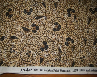3 uncut yards quilter Cotton Fabric Cranston VIP Vintage Shades tan Brown Floral