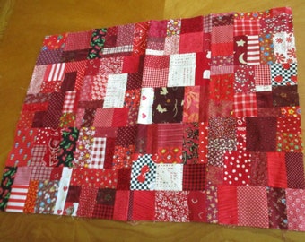 red cotton Vintage  fabric crumbs Crazy top quilt fabric  top quilt 22x17