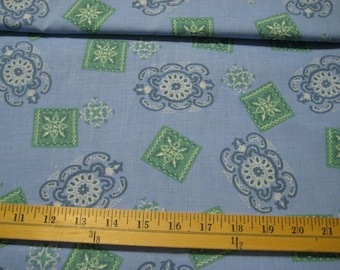 3 uncut yards Bandanna blue green western bandana quilter fabric cotton