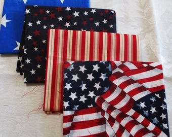 Americana Fat Quarter Fabric Bundle: Red, Blue Cotton Quilting (Lot BA12)