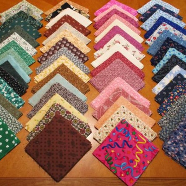 60 assorted prints  rotary cut 4" inches squares 100% cotton quilter vintage quilt  fabric stash builder 4" x 4"