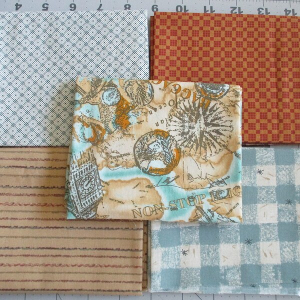 5 Fat quarters vintage neutral fabric  cotton quilting crafts  stash builder Bundle pack lot JM5