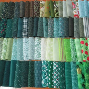 80 green tone  assorted prints  rotary cut 4" inches squares 100% cotton quilter vintage quilt  fabric stash builder 4" x 4"