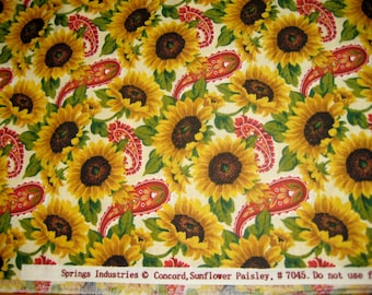 Country Paisley Sunflowers allover quilter fabric cotton  by the yard