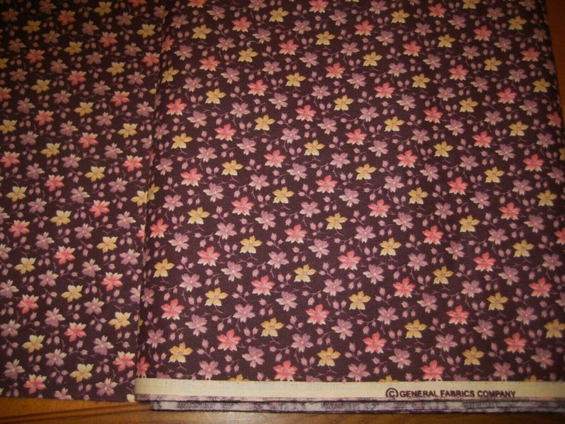 General Fabrics Dark burgundy Calico floral flowers fabric OOP by The yard