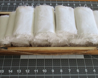 4 hand torn for base of snippet roll Irish Linen Damask 3.5&quot; x 58 Journaling scrapbook  for Junk Journal project slow stitching sewing