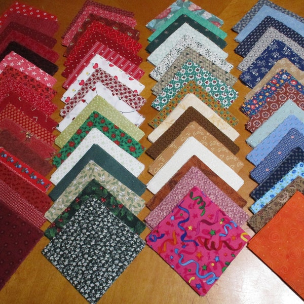 62 assorted prints  rotary cut 4" inches squares 100% cotton quilter vintage quilt  fabric stash builder 4" x 4"