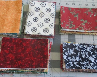Vintage Cotton Fabric Scrap Destash Lot, 3.5" x 6" Rectangles for Quilting & Patchwork, Unique Scrap Bag, Junk Journal Textile Mix