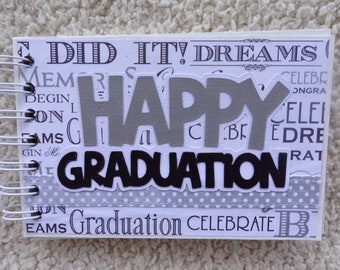 4x6 Chipboard Graduation Mini Scrapbook Album Black Grey White