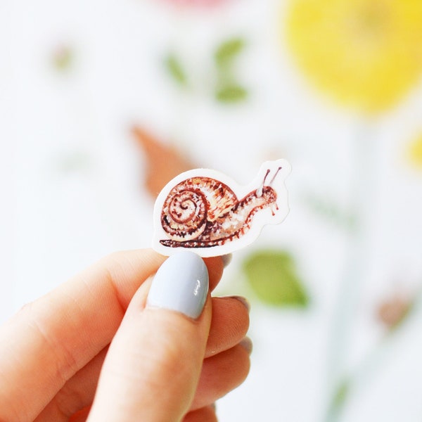 Tiny Snail Sticker, Die Cut 1"x1", Handmade Vinyl Sticker from Acrylic Painting, Garden Snail