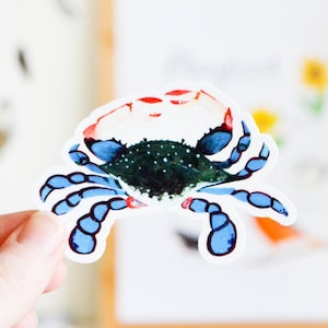 Blue Crab Sticker, Die Cut 3"x2", Handmade Vinyl Sticker from Acrylic Painting, Chesapeake Bay Maryland Sticker, Gift