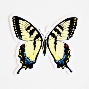 Autocollant papillon à queue d’hirondelle jaune, Die Cut 3 « x2 », autocollant en vinyle fait à la main à partir de peinture acrylique