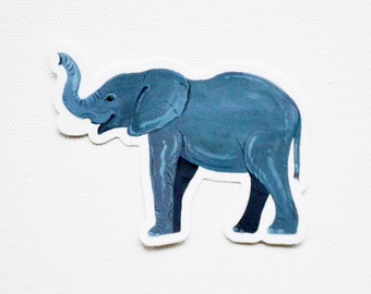 Happy Elephant Sticker for Good Luck, Die Cut 3"x2", Handmade Vinyl Sticker from Acrylic Painting, Animal Sticker, Decal