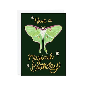 Haben Sie eine magische Geburtstags-Grußkarte, 13x18, 100% Recyclingpapier, Luna Moth, Happy Birthday Card, Magical Moths Whimsical, Painted Bild 1