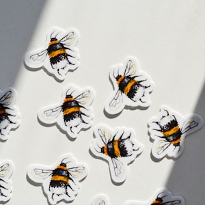 Tiny Bee Stickers 2, 5-Pack or 10-Pack, Die Cut 1x1 Handmade Vinyl Stickers, Bumblebee Sticker image 1