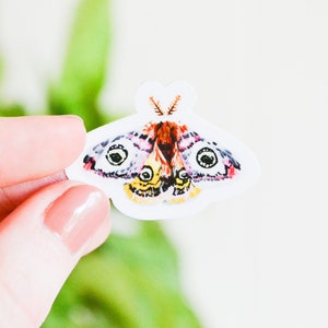 Kleine sticker keizersvlinder, gestanst 1,5 x 1 inch, handgemaakte vinylsticker van acrylschilderij, stickerset motten, Saturnia pavonia