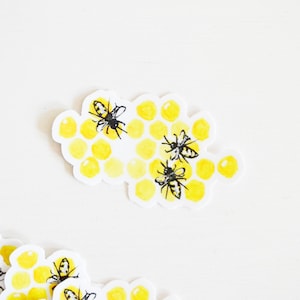 Honingbijenkorf sticker, die cut 2 "x3", handgemaakte vinyl sticker van acryl schilderij, bijen sticker, save the bees sticker