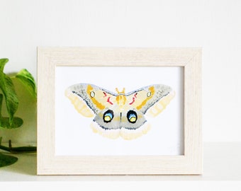 Polyphemus Moth Painting 5"x7", Framed Original Acrylic Art, Life Size Wall Decor, Nature Insect, Moth Collection, Antheraea polyphemus