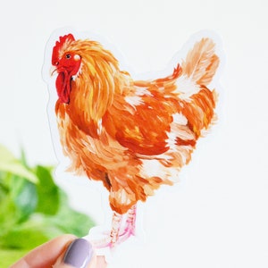Large Rooster Sticker, Die Cut 4&quot;x4&quot;, Handmade Vinyl Sticker from Acrylic Painting, Farm Sticker, Farmer, Chicken, Farm Animals