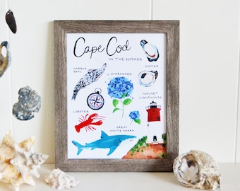 Cape Cod in Summer Art Print, 8&quot;x10&quot;, Option to Add Frame, in Collaboration with Nautically Northern, Massachusetts, Made in Cape Cod Gift