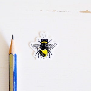 Winzige Biene Aufkleber, Die Cut 1 "x2, handgemachter Vinyl-Aufkleber von Acrylmalerei, Hummel Aufkleber