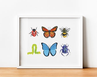 Rainbow of Insects Printable Art, Downloadable Digital Print, Original Painting Art Print, Bugs, Pride, Wall Art