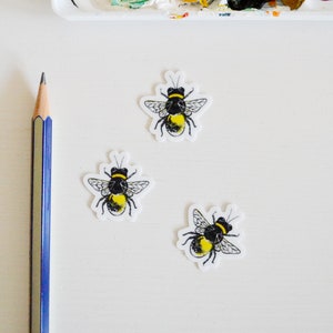 Tiny Bee Stickers 5-Pack or 10-Pack, Die Cut 1x1 Handmade Vinyl Stickers, Bumblebee Sticker image 2