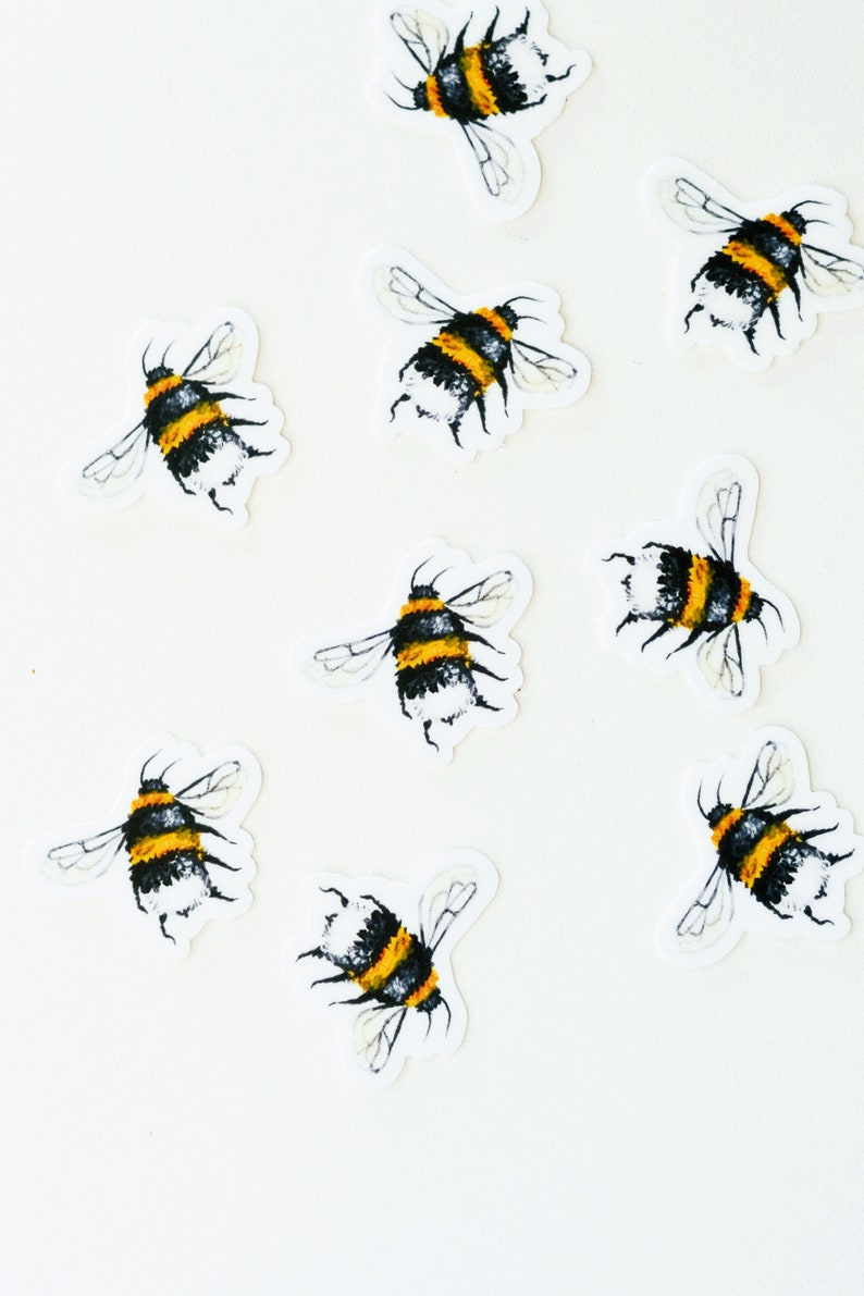 Tiny Bee Stickers 2, 5-Pack or 10-Pack, Die Cut 1x1 Handmade Vinyl Stickers, Bumblebee Sticker image 2