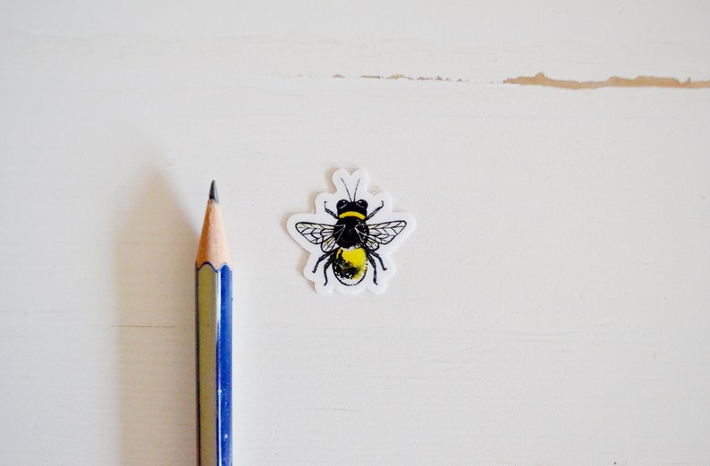 Tiny Bee Stickers 5-Pack or 10-Pack, Die Cut 1x1 Handmade Vinyl Stickers, Bumblebee Sticker image 3