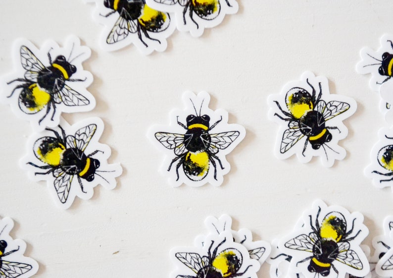 Tiny Bee Stickers 5-Pack or 10-Pack, Die Cut 1x1 Handmade Vinyl Stickers, Bumblebee Sticker image 5
