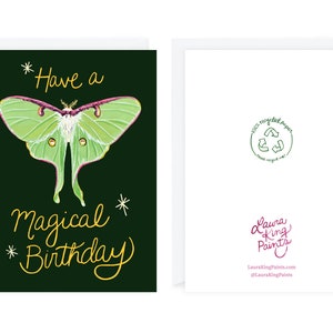 Haben Sie eine magische Geburtstags-Grußkarte, 13x18, 100% Recyclingpapier, Luna Moth, Happy Birthday Card, Magical Moths Whimsical, Painted Bild 2