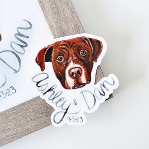 Custom Wedding Pet Portrait & Stickers, Framed Original Painting, 3" Vinyl Stickers, Personalized Dog or Cat, Wedding Favors
