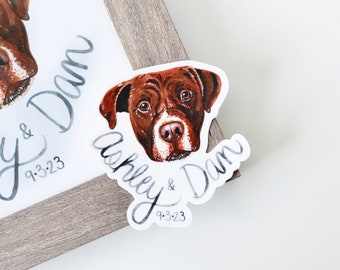 Custom Wedding Pet Portrait & Stickers, Framed Original Painting, 3" Vinyl Stickers, Personalized Dog or Cat, Wedding Favors